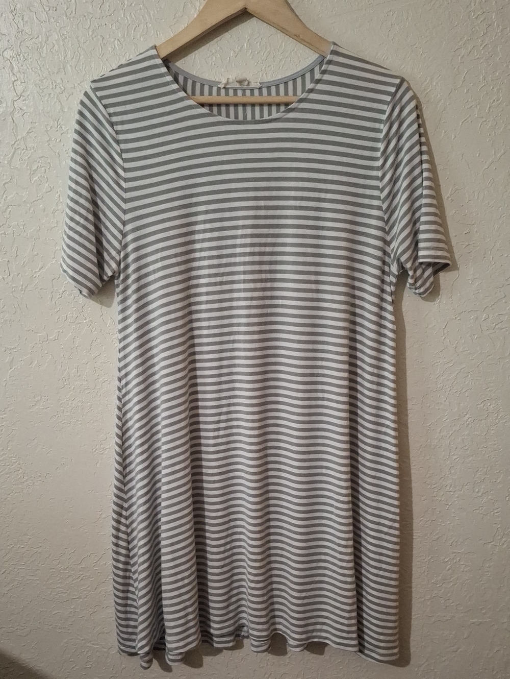 Buddy Basics Gray & White Striped Tee Shirt Dress
